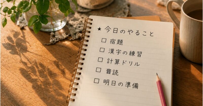 今日のやることリストを書いた家庭学習ノート